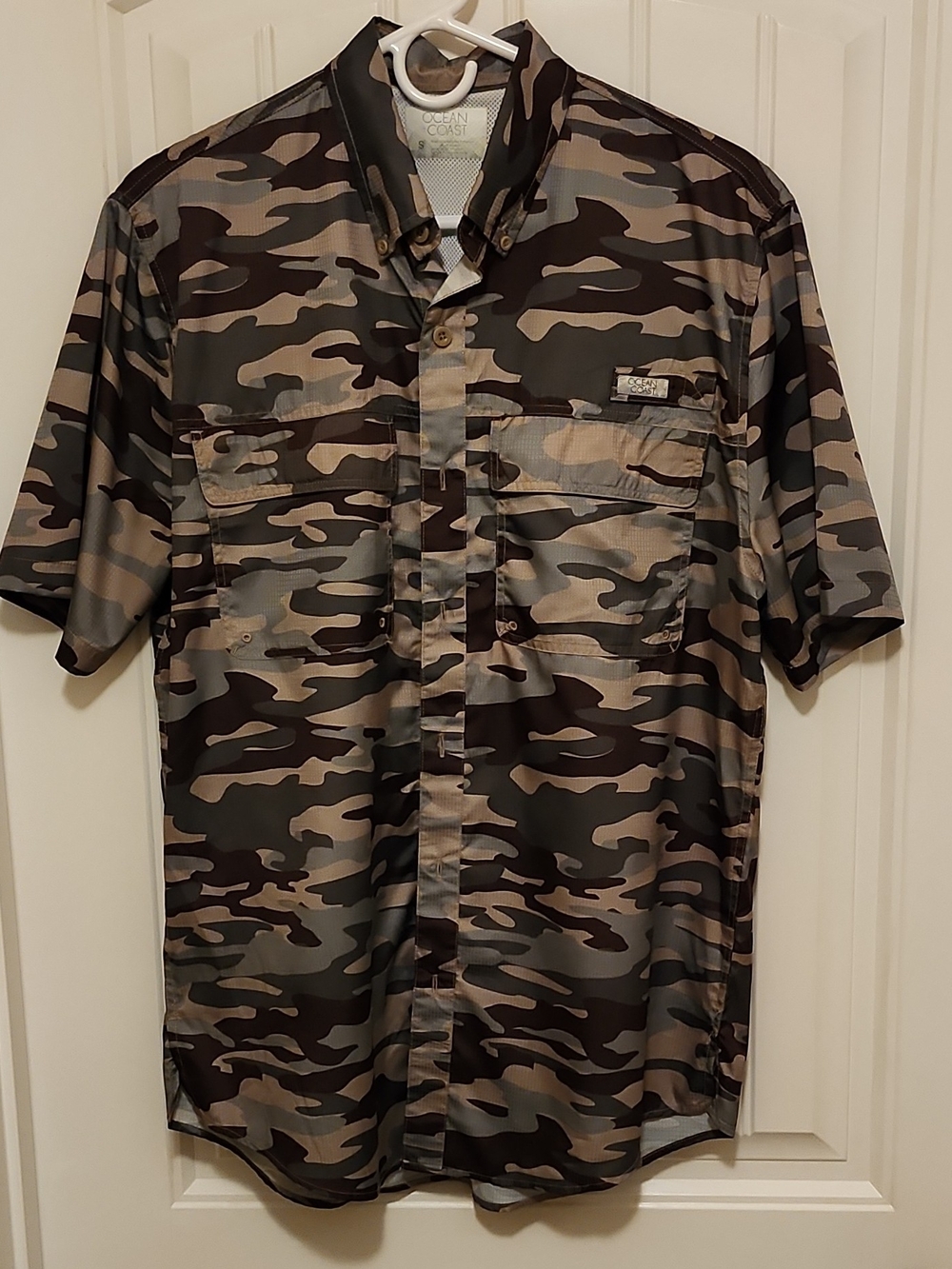 Men's Ocean Coast Short-Sleeve Camo Button-Up Shirt Small - Olive/Khaki 0186